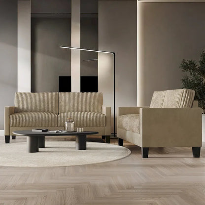 CraftPorch Corduroy Mid-Century Modern Velvet Upholstered 2-Piece Living Room Set