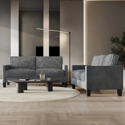 CraftPorch Corduroy Mid-Century Modern Velvet Upholstered 2-Piece Living Room Set