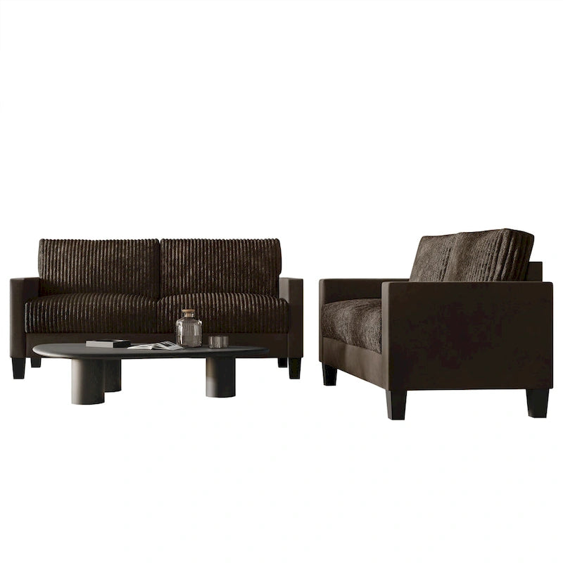 CraftPorch Corduroy Mid-Century Modern Velvet Upholstered 2-Piece Living Room Set