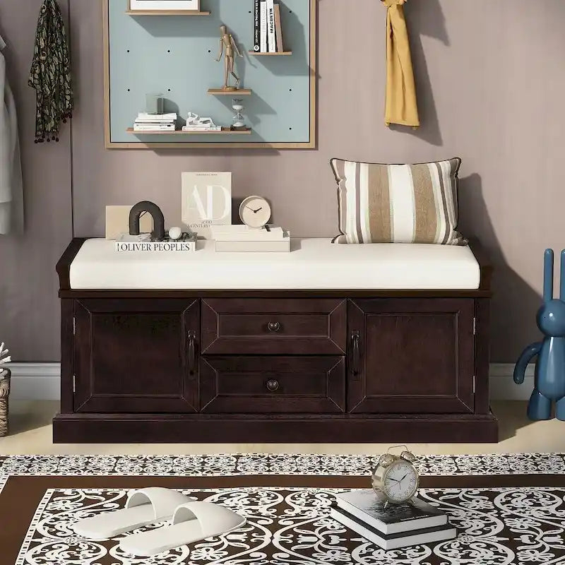 Storage Bench Shoe Bench with Removable Cushion for Living Room