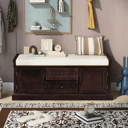 Storage Bench Shoe Bench with Removable Cushion for Living Room