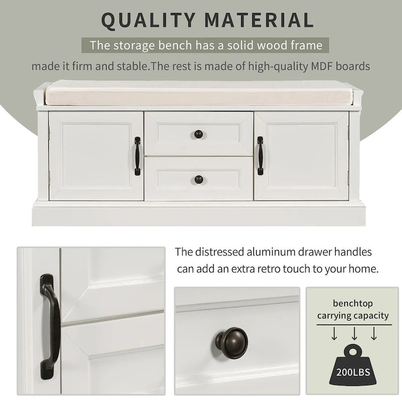 Storage Bench Shoe Bench with Removable Cushion for Living Room