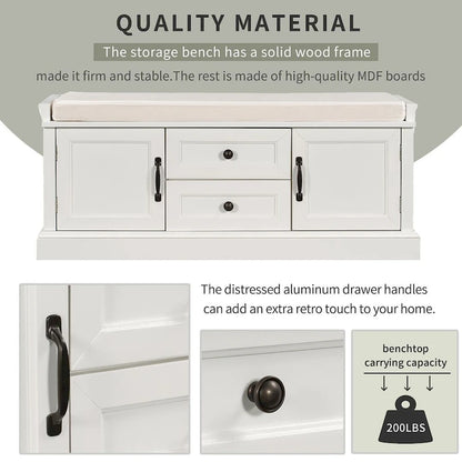 Storage Bench Shoe Bench with Removable Cushion for Living Room