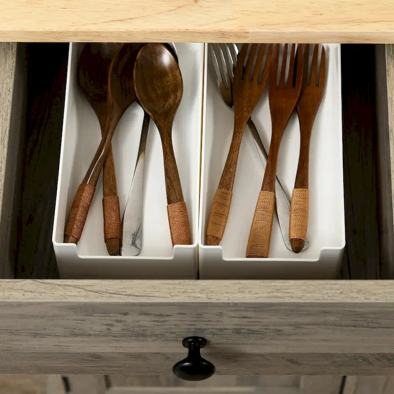 HOMCOM Sideboard with Solid Wood Countertop, Modern Kitchen Storage Cabinet, Coffee Bar Cabinet with 3 Drawers