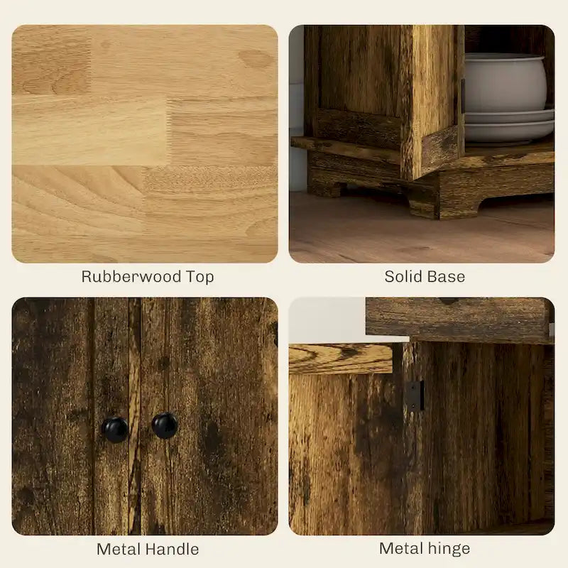 HOMCOM Sideboard with Solid Wood Countertop, Modern Kitchen Storage Cabinet, Coffee Bar Cabinet with 3 Drawers