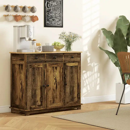 HOMCOM Sideboard with Solid Wood Countertop, Modern Kitchen Storage Cabinet, Coffee Bar Cabinet with 3 Drawers