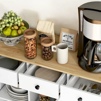 HOMCOM Sideboard with Solid Wood Countertop, Modern Kitchen Storage Cabinet, Coffee Bar Cabinet with 3 Drawers