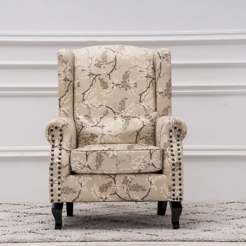 Upholstered Trim Wingback Armchair with Nailhead Trim