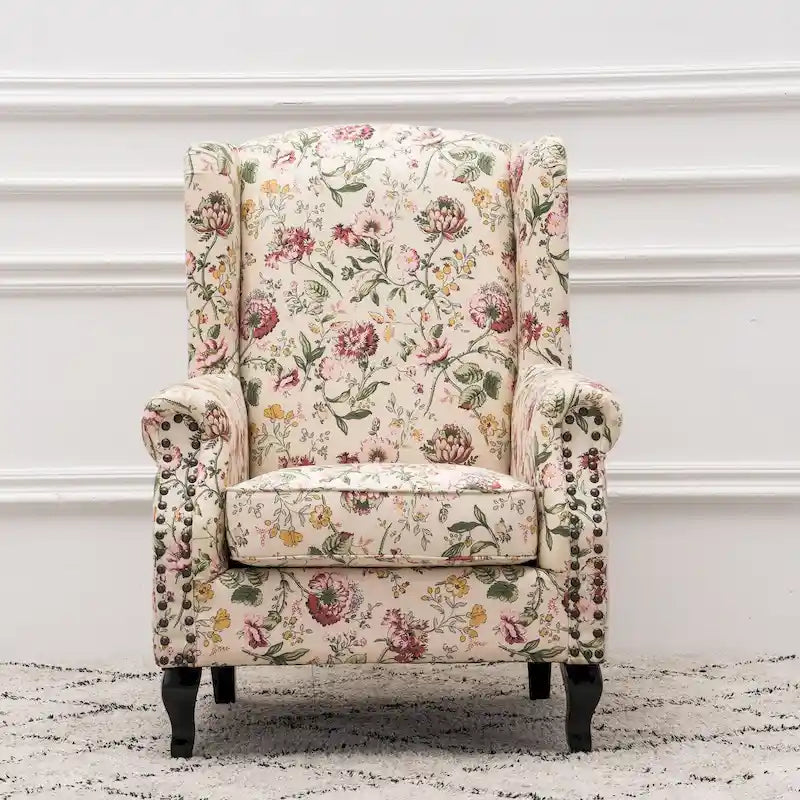 Upholstered Trim Wingback Armchair with Nailhead Trim