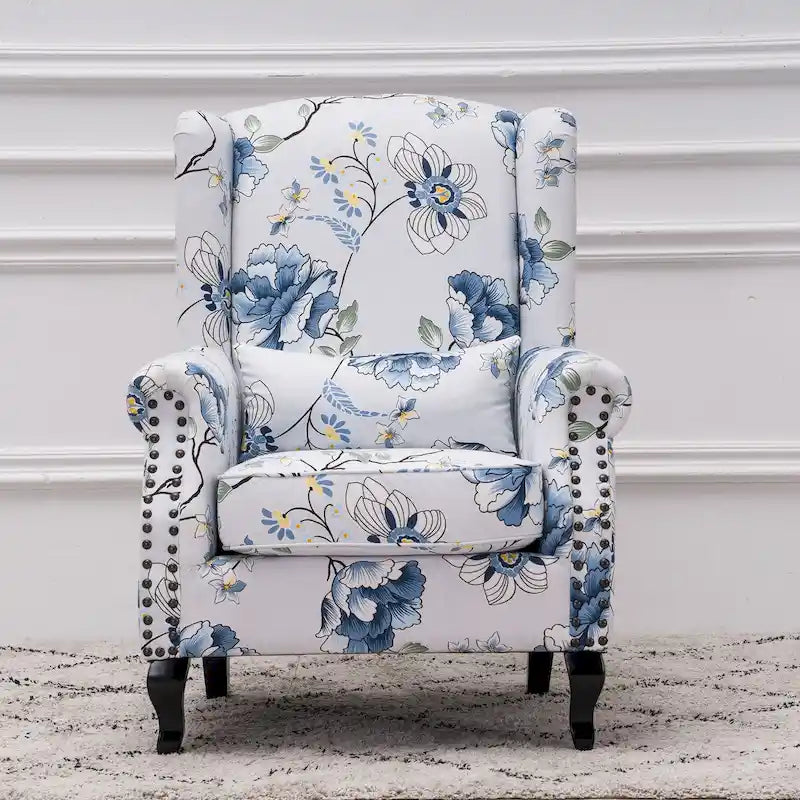 Upholstered Trim Wingback Armchair with Nailhead Trim