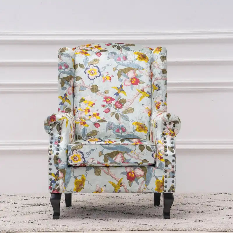 Upholstered Trim Wingback Armchair with Nailhead Trim
