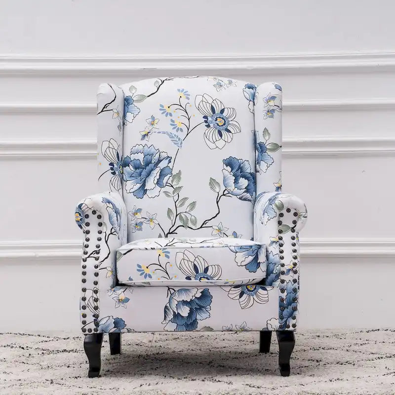 Upholstered Trim Wingback Armchair with Nailhead Trim