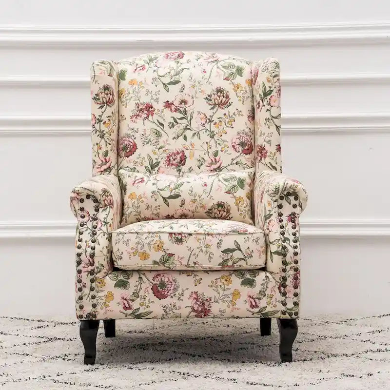 Upholstered Trim Wingback Armchair with Nailhead Trim