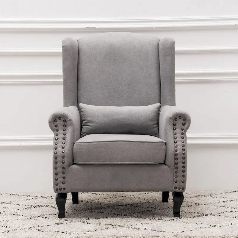 Upholstered Trim Wingback Armchair with Nailhead Trim