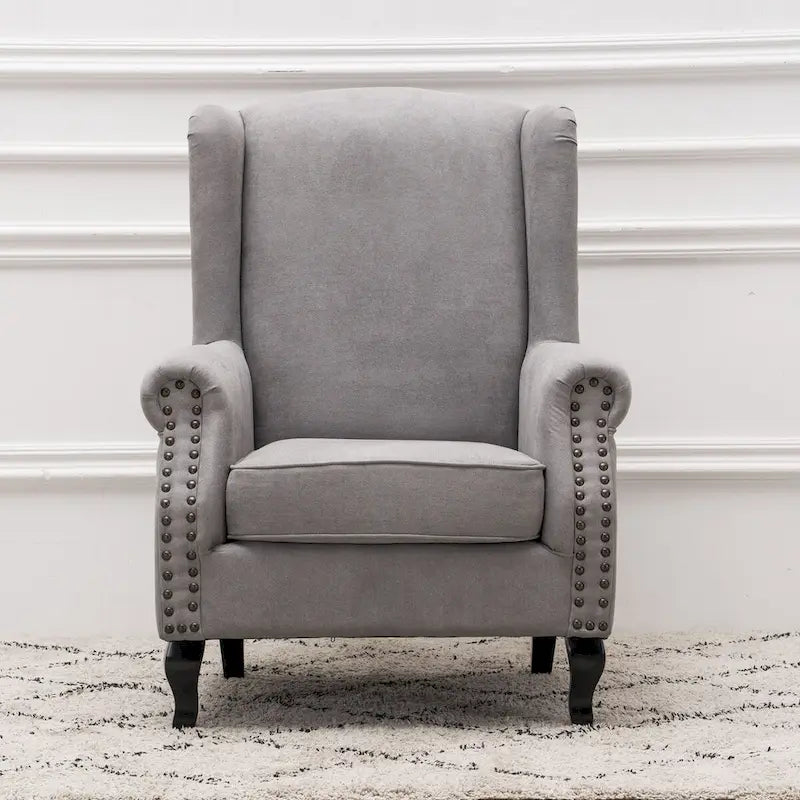 Upholstered Trim Wingback Armchair with Nailhead Trim