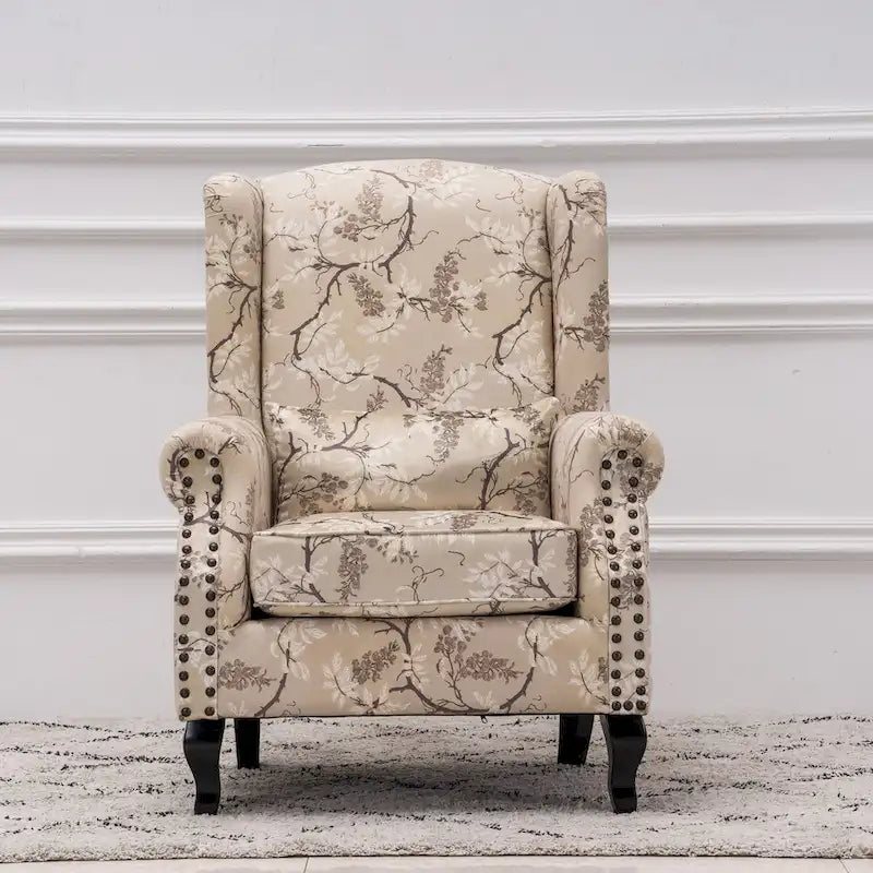Upholstered Trim Wingback Armchair with Nailhead Trim