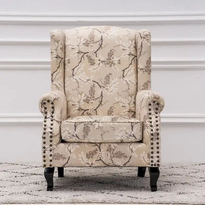 Upholstered Trim Wingback Armchair with Nailhead Trim