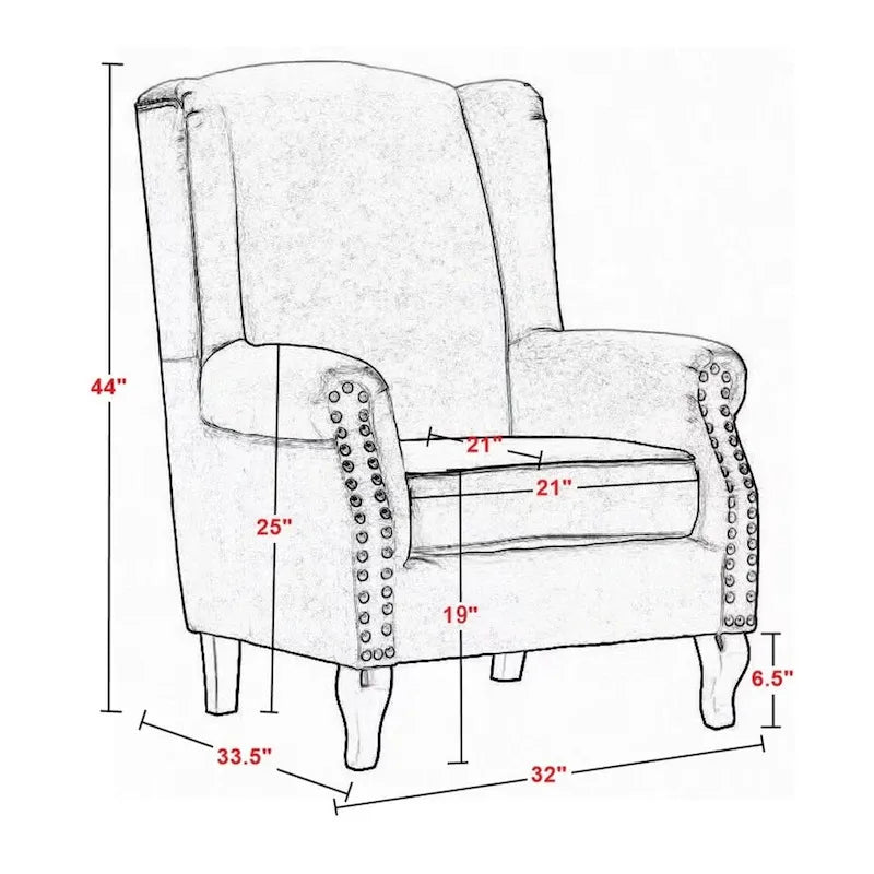 Upholstered Trim Wingback Armchair with Nailhead Trim