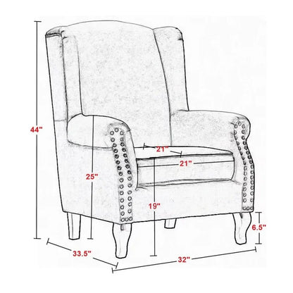 Upholstered Trim Wingback Armchair with Nailhead Trim