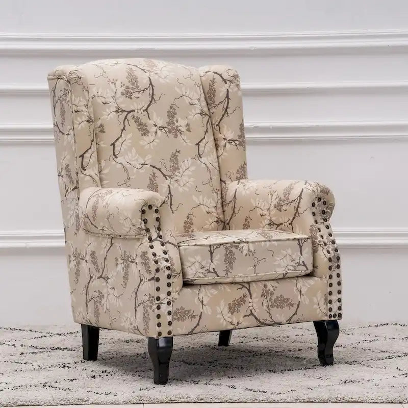 Upholstered Trim Wingback Armchair with Nailhead Trim