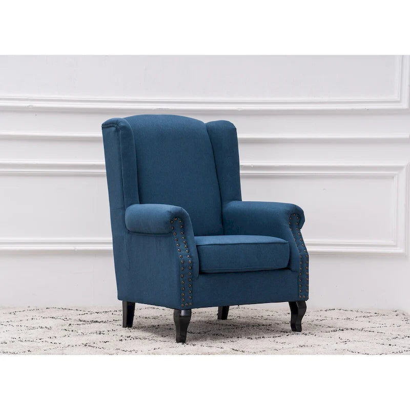 Upholstered Trim Wingback Armchair with Nailhead Trim