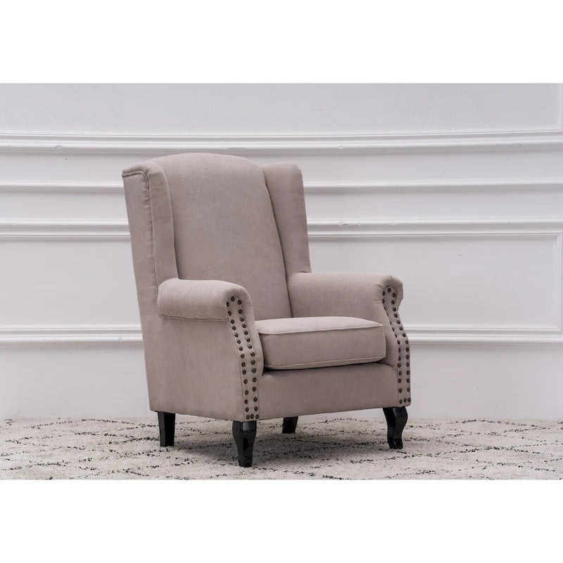 Upholstered Trim Wingback Armchair with Nailhead Trim