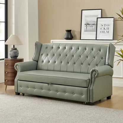 Ruedi Transitional 73.6 Vegan Leather Sofa Bed with Tufted Back and Nailhead by HULALA HOME
