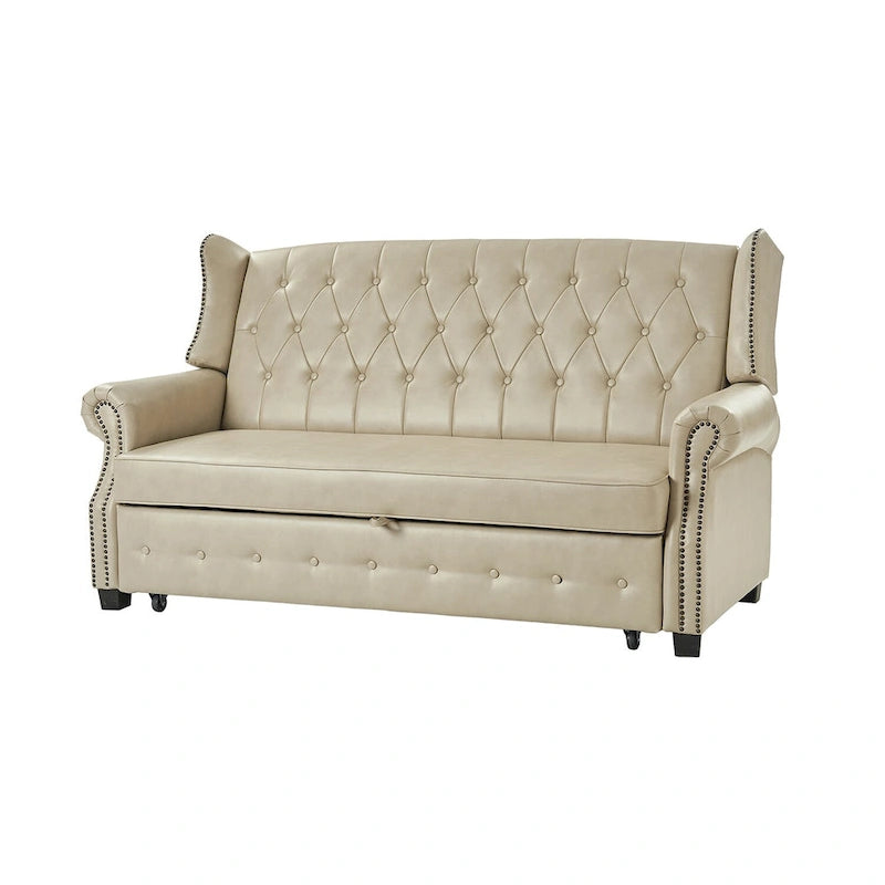 Ruedi Transitional 73.6 Vegan Leather Sofa Bed with Tufted Back and Nailhead by HULALA HOME