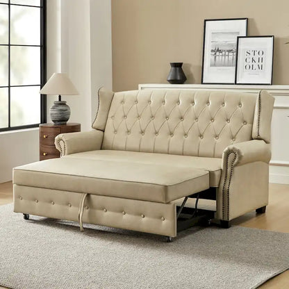 Ruedi Transitional 73.6 Vegan Leather Sofa Bed with Tufted Back and Nailhead by HULALA HOME