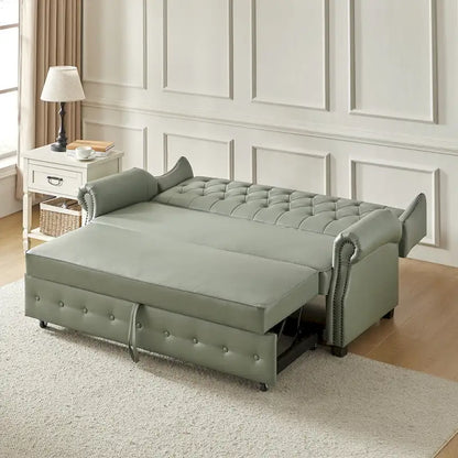 Ruedi Transitional 73.6 Vegan Leather Sofa Bed with Tufted Back and Nailhead by HULALA HOME