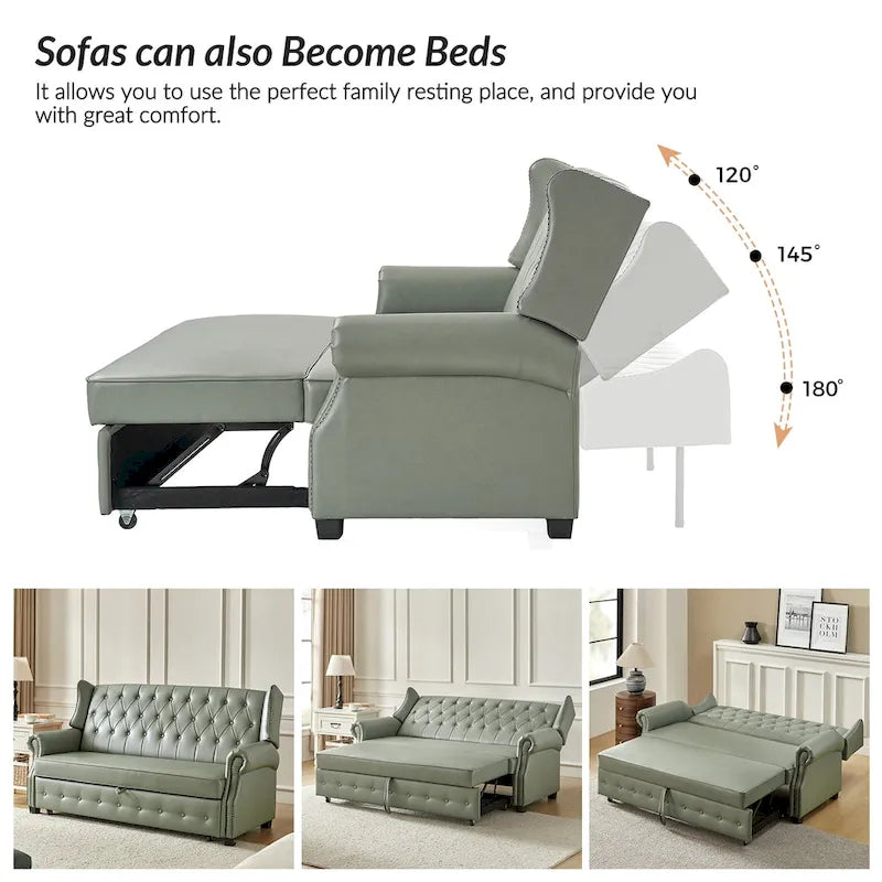 Ruedi Transitional 73.6 Vegan Leather Sofa Bed with Tufted Back and Nailhead by HULALA HOME