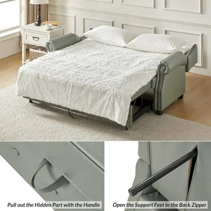 Ruedi Transitional 73.6 Vegan Leather Sofa Bed with Tufted Back and Nailhead by HULALA HOME