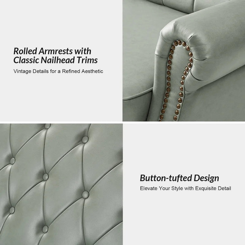 Ruedi Transitional 73.6 Vegan Leather Sofa Bed with Tufted Back and Nailhead by HULALA HOME