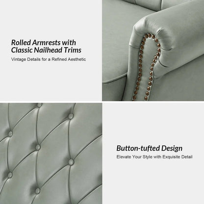 Ruedi Transitional 73.6 Vegan Leather Sofa Bed with Tufted Back and Nailhead by HULALA HOME