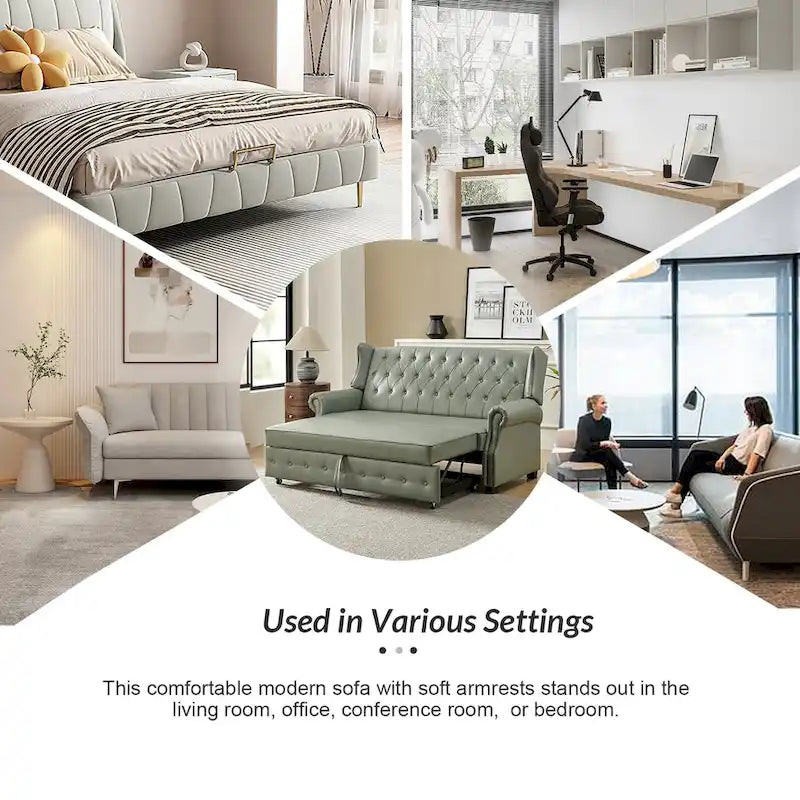 Ruedi Transitional 73.6 Vegan Leather Sofa Bed with Tufted Back and Nailhead by HULALA HOME