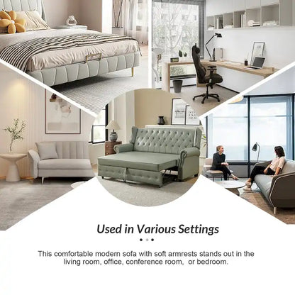 Ruedi Transitional 73.6 Vegan Leather Sofa Bed with Tufted Back and Nailhead by HULALA HOME