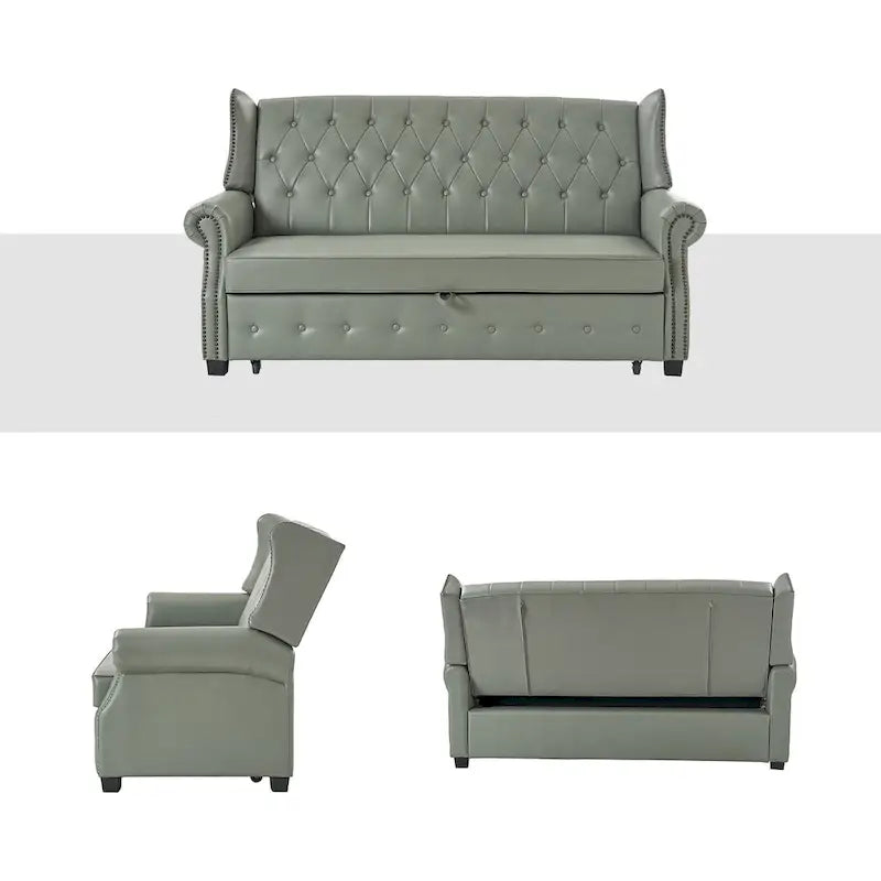 Ruedi Transitional 73.6 Vegan Leather Sofa Bed with Tufted Back and Nailhead by HULALA HOME
