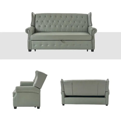 Ruedi Transitional 73.6 Vegan Leather Sofa Bed with Tufted Back and Nailhead by HULALA HOME