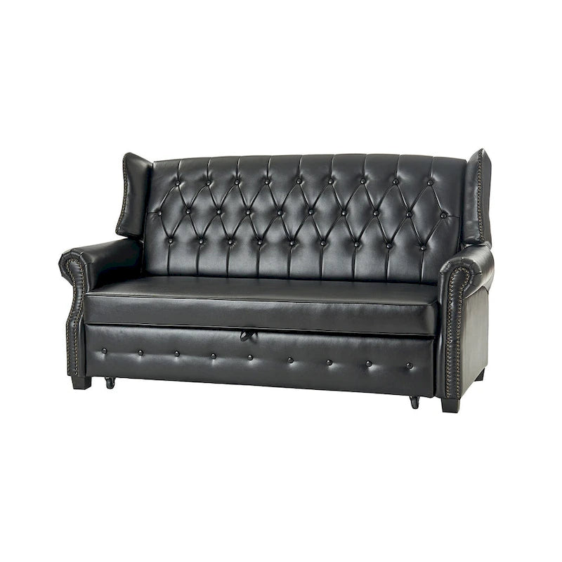 Ruedi Transitional 73.6 Vegan Leather Sofa Bed with Tufted Back and Nailhead by HULALA HOME