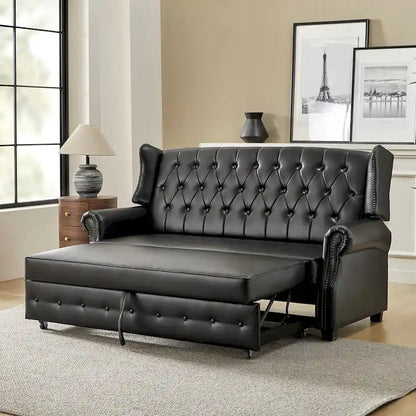 Ruedi Transitional 73.6 Vegan Leather Sofa Bed with Tufted Back and Nailhead by HULALA HOME