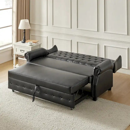 Ruedi Transitional 73.6 Vegan Leather Sofa Bed with Tufted Back and Nailhead by HULALA HOME