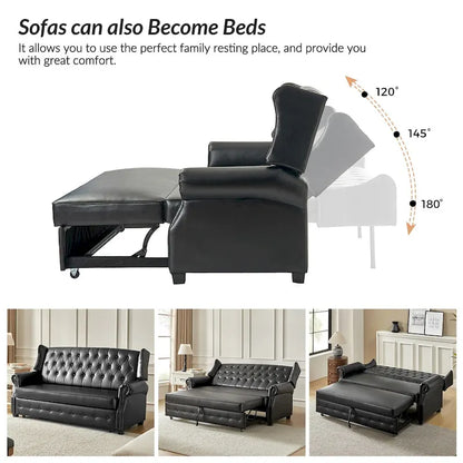 Ruedi Transitional 73.6 Vegan Leather Sofa Bed with Tufted Back and Nailhead by HULALA HOME