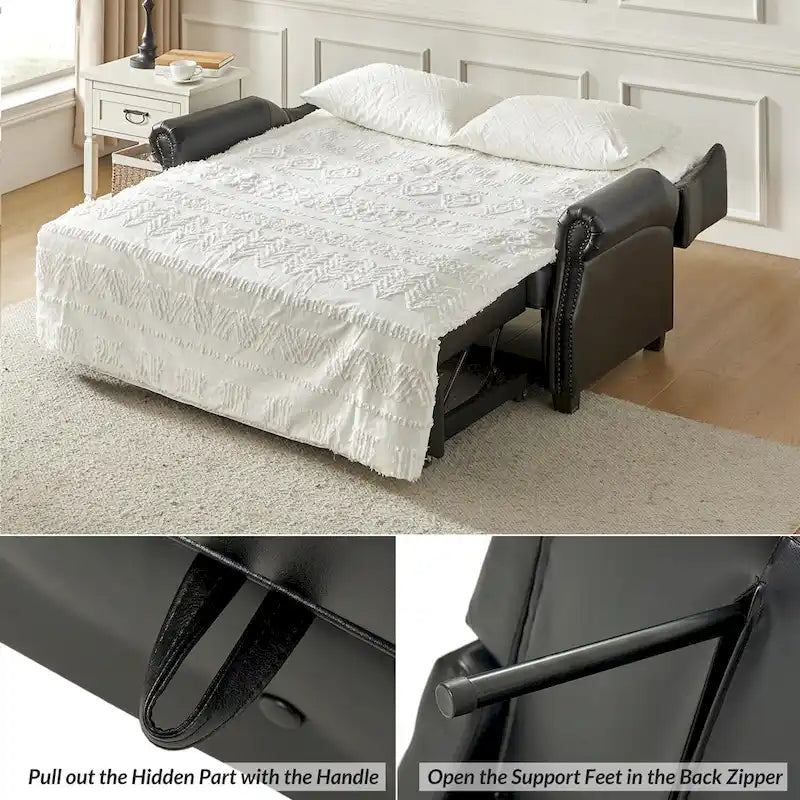 Ruedi Transitional 73.6 Vegan Leather Sofa Bed with Tufted Back and Nailhead by HULALA HOME