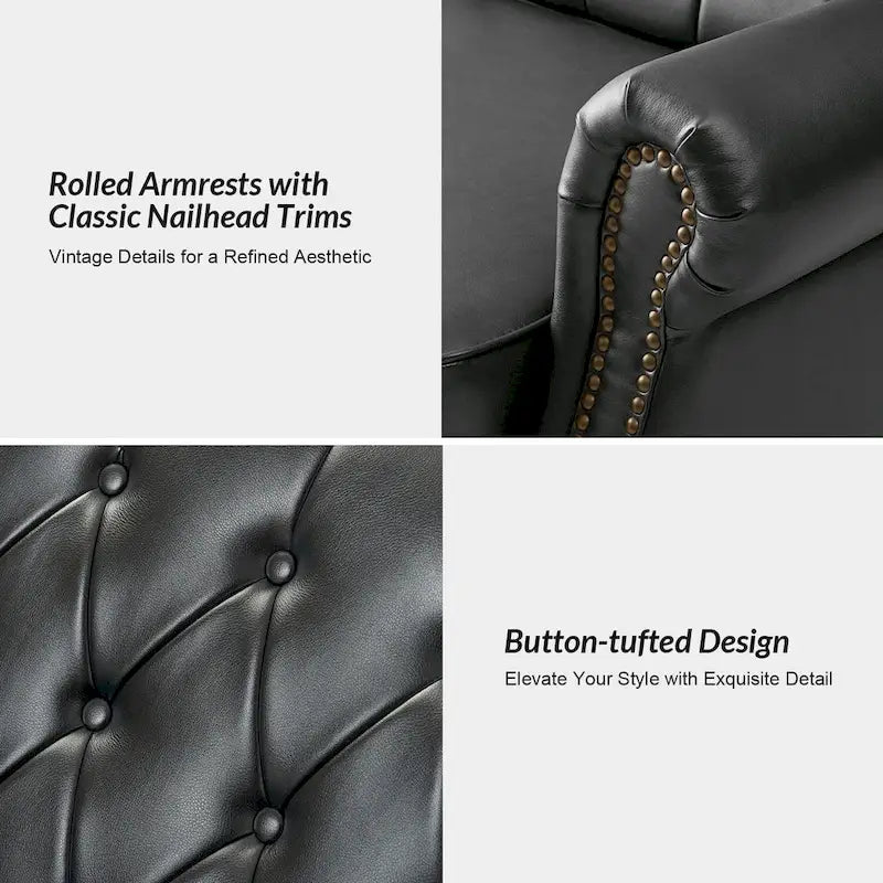 Ruedi Transitional 73.6 Vegan Leather Sofa Bed with Tufted Back and Nailhead by HULALA HOME