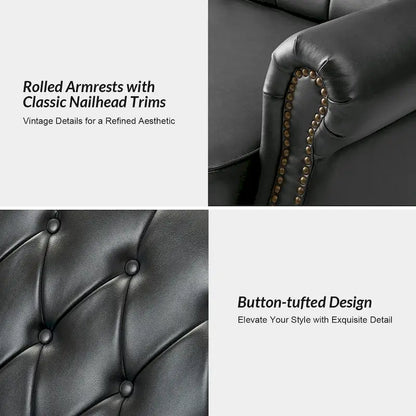 Ruedi Transitional 73.6 Vegan Leather Sofa Bed with Tufted Back and Nailhead by HULALA HOME