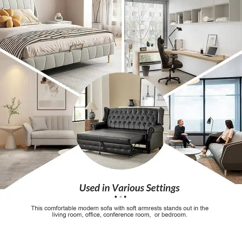 Ruedi Transitional 73.6 Vegan Leather Sofa Bed with Tufted Back and Nailhead by HULALA HOME