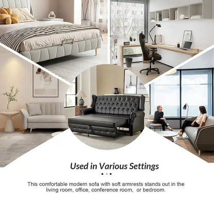 Ruedi Transitional 73.6 Vegan Leather Sofa Bed with Tufted Back and Nailhead by HULALA HOME