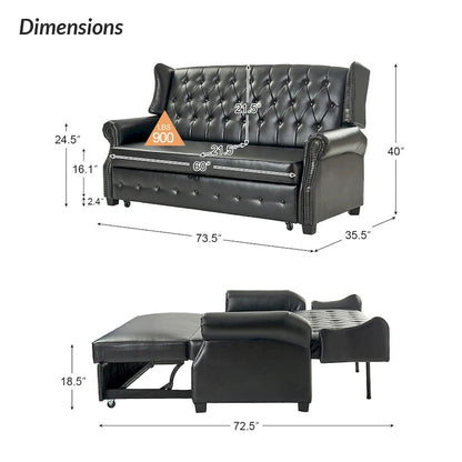 Ruedi Transitional 73.6 Vegan Leather Sofa Bed with Tufted Back and Nailhead by HULALA HOME
