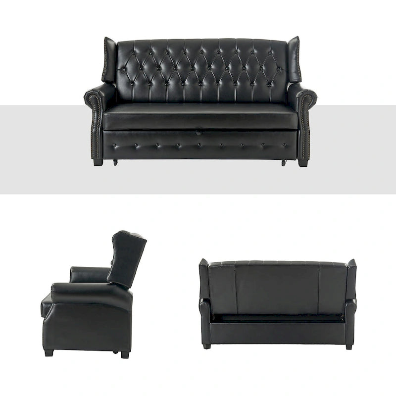 Ruedi Transitional 73.6 Vegan Leather Sofa Bed with Tufted Back and Nailhead by HULALA HOME