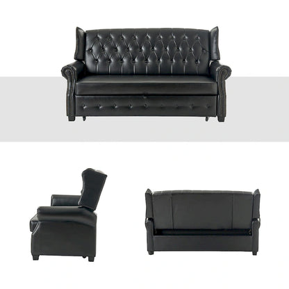 Ruedi Transitional 73.6 Vegan Leather Sofa Bed with Tufted Back and Nailhead by HULALA HOME